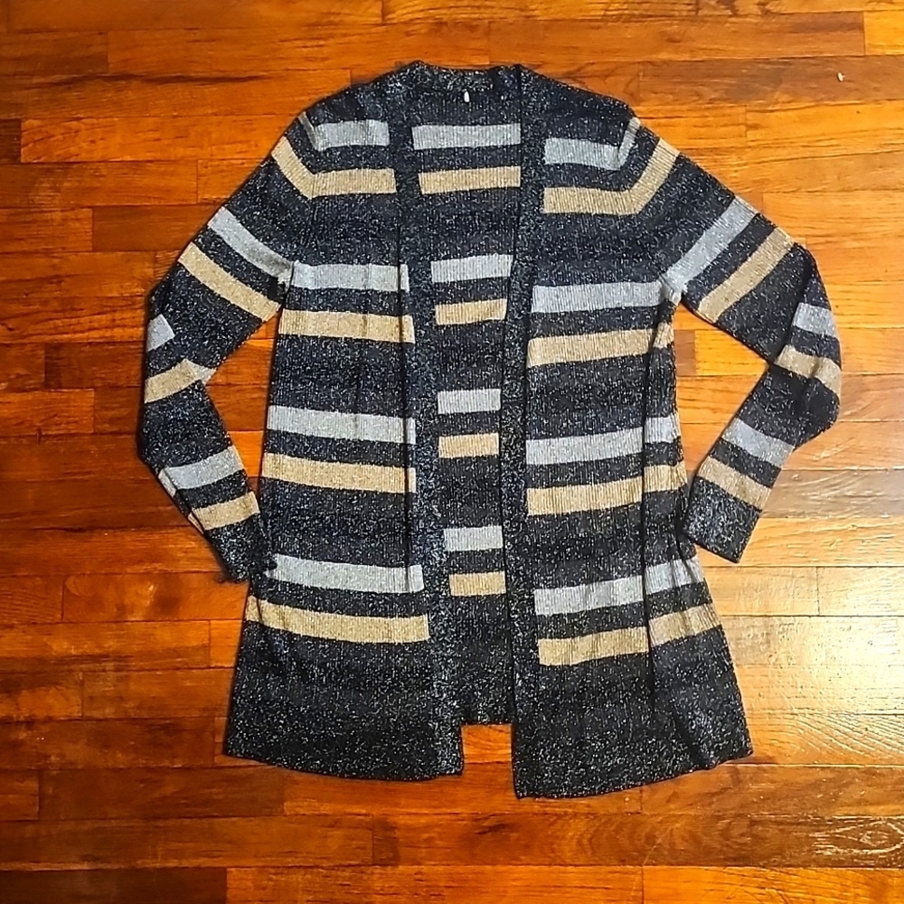 Sparkle Womens Black, Tan and Grey Open Cardigan